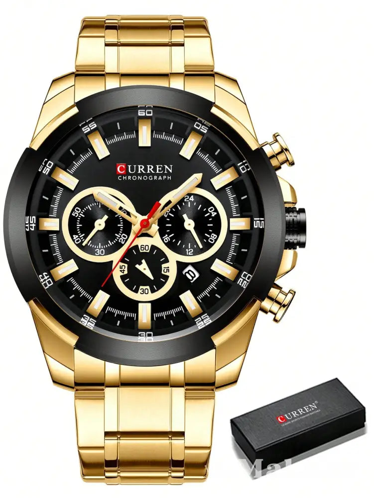 Relógio Luxo Masculino Dourado com Cronógrafo Relógio Luxo Masculino Dourado com Cronógrafo