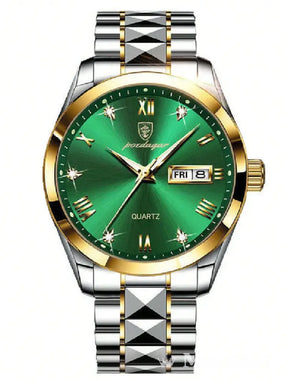 Relógio Masculino Bicolor com Pulseira de Metal e Mostrador Verde Relógio Masculino Bicolor com Pulseira de Metal e