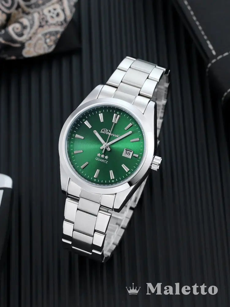 Relógio Masculino Clássico Pulseira de Aço com Calendário Verde Relógio Masculino Clássico Pulseira de Aço com