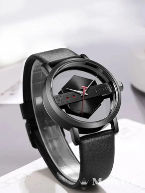 Relógio Masculino com Design Moderno Elegante e Pulseira de Couro Preto Relógio Masculino com Design Moderno Elegante e