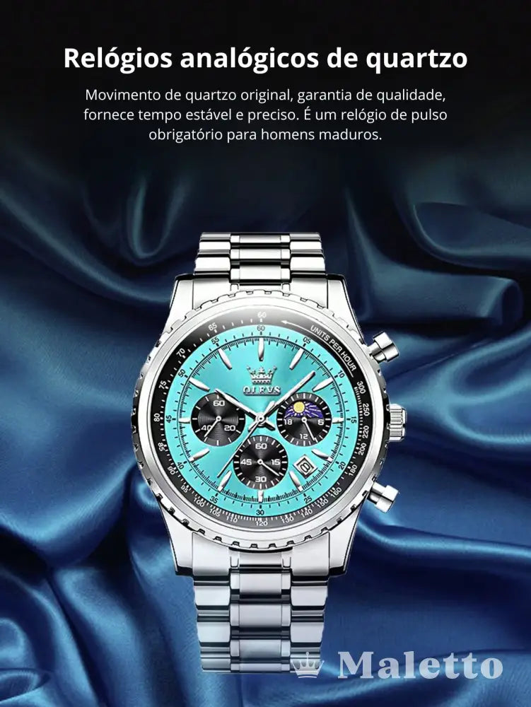 Relógio Masculino Cronógrafo Calendario Pulseira de Aço Inoxidável Relógio Masculino Cronógrafo Calendario Pulseira de