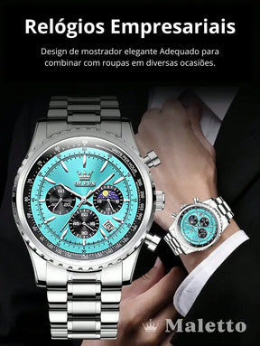 Relógio Masculino Cronógrafo Calendario Pulseira de Aço Inoxidável Relógio Masculino Cronógrafo Calendario Pulseira de