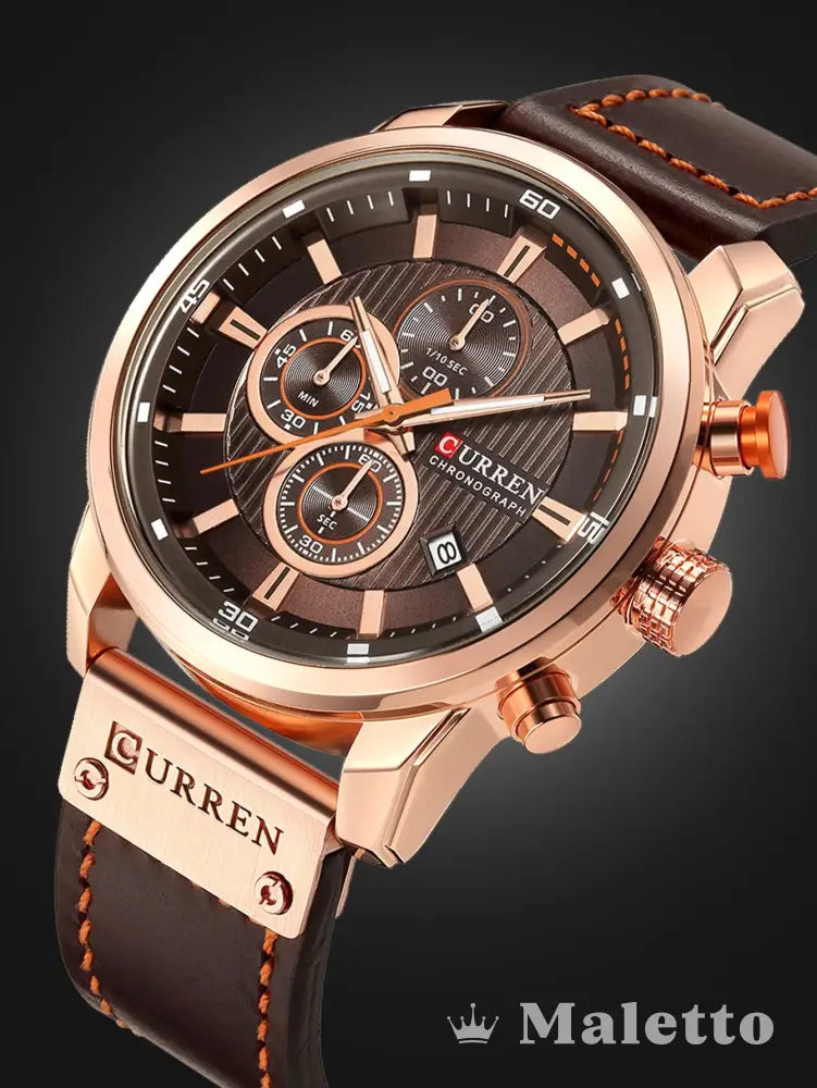 Relógio Masculino Cronógrafo Luxo Pulseira de Couro Relógio Masculino Cronógrafo Luxo Pulseira de Couro