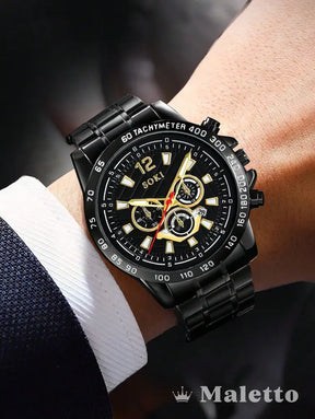 Relógio Masculino Cronógrafo Pulseira de Aço Preto Relógio Masculino Cronógrafo Pulseira de Aço Preto