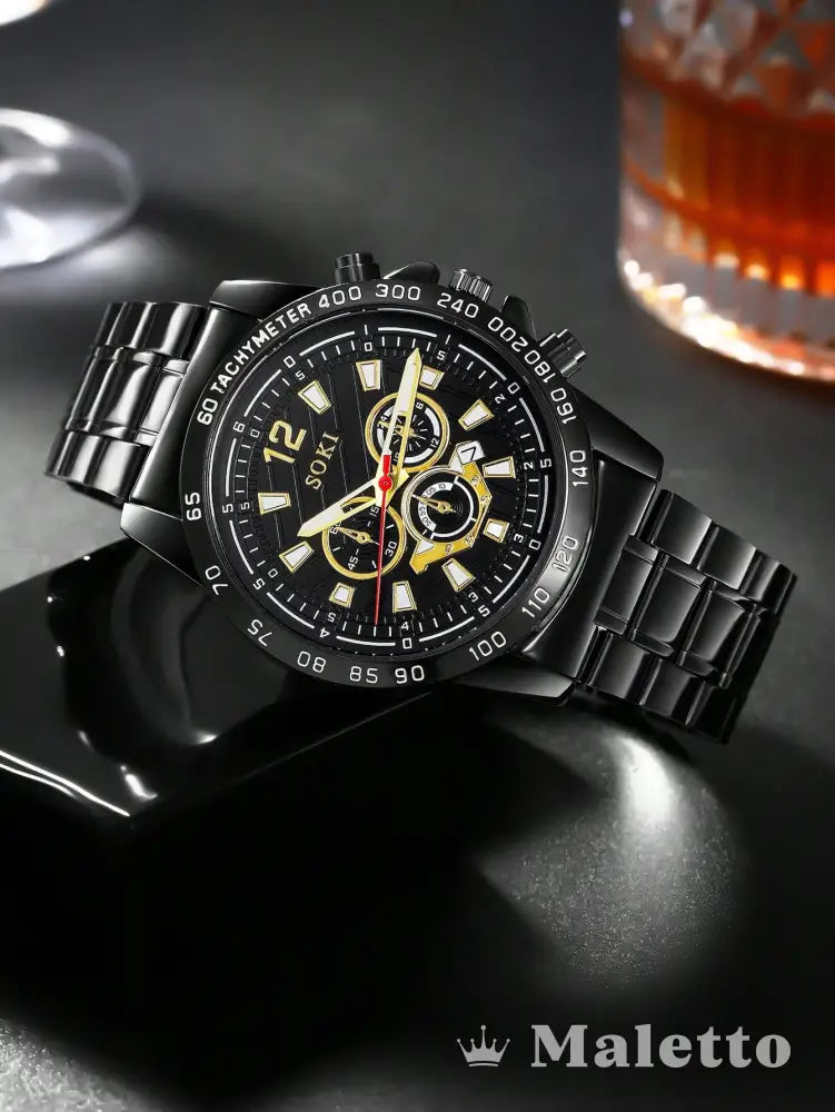 Relógio Masculino Cronógrafo Pulseira de Aço Preto Relógio Masculino Cronógrafo Pulseira de Aço Preto