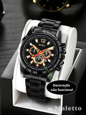 Relógio Masculino Cronógrafo Pulseira de Aço Preto Relógio Masculino Cronógrafo Pulseira de Aço Preto