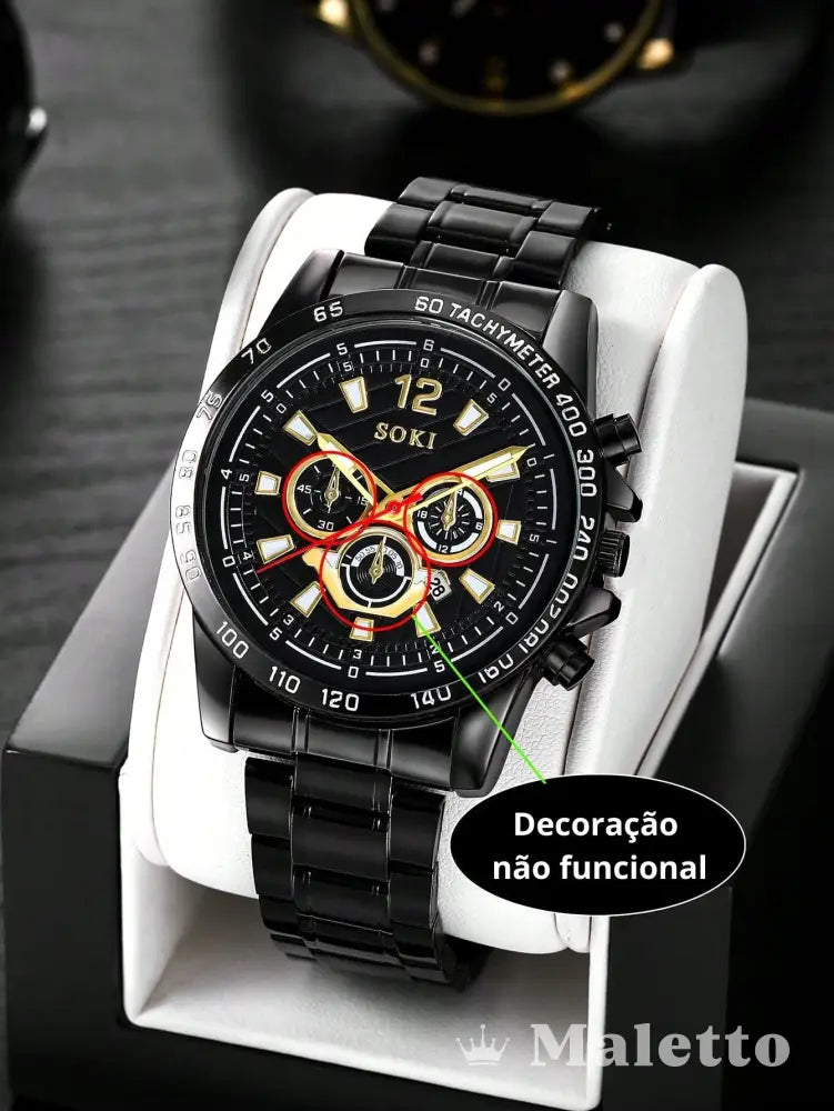 Relógio Masculino Cronógrafo Pulseira de Aço Preto Relógio Masculino Cronógrafo Pulseira de Aço Preto