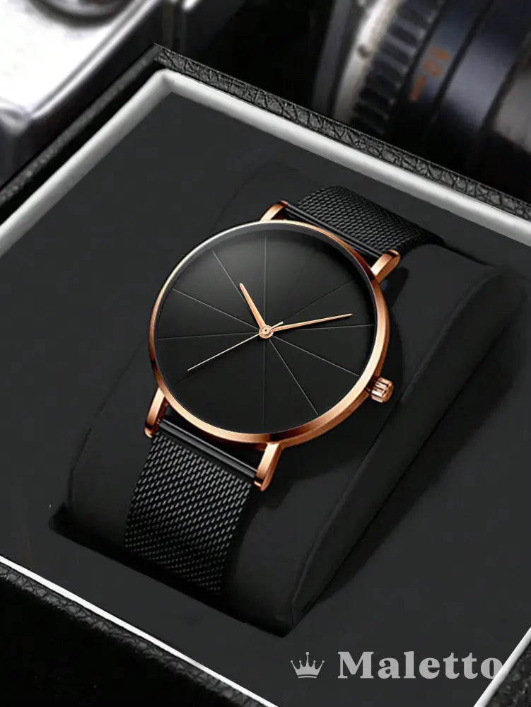 Relógio Masculino Elegante Minimalista com Pulseira de Malha Preto Relógio Masculino Elegante Minimalista com Pulseira