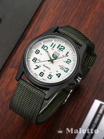 Relógio Masculino Esportivo com Pulseira de Nylon Calendário Verde Relógio Masculino Esportivo com Pulseira de Nylon