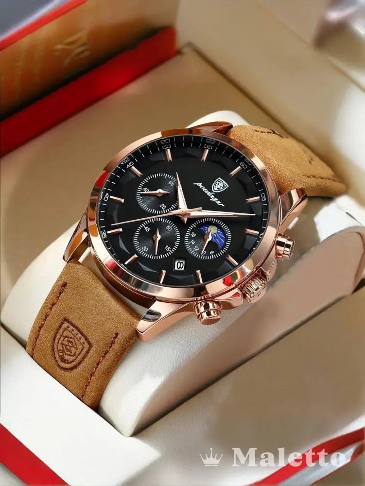 Relógio Masculino Luxo Cronógrafo Pulseira de Couro Relógio Masculino Luxo Cronógrafo Pulseira de Couro