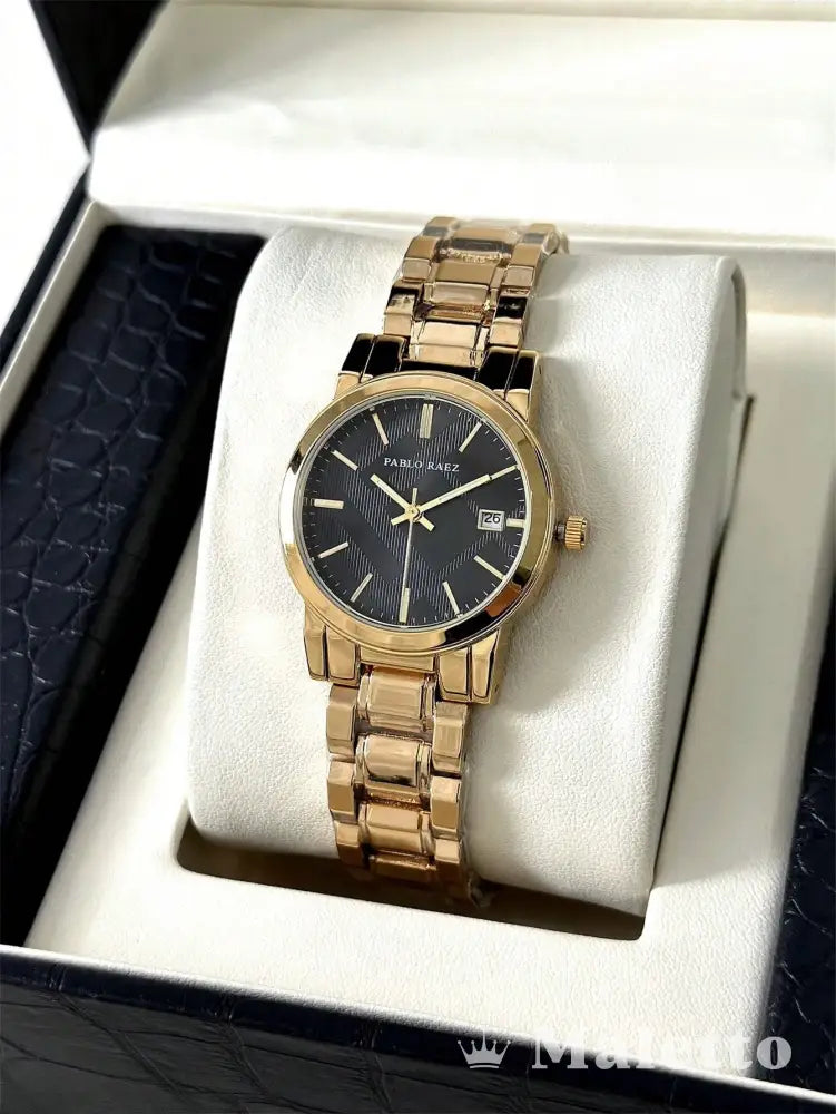 Relógio Masculino Luxo Dourado Quartzo com Pulseira de Aço Preto Relógio Masculino Luxo Dourado Quartzo com Pulseira de