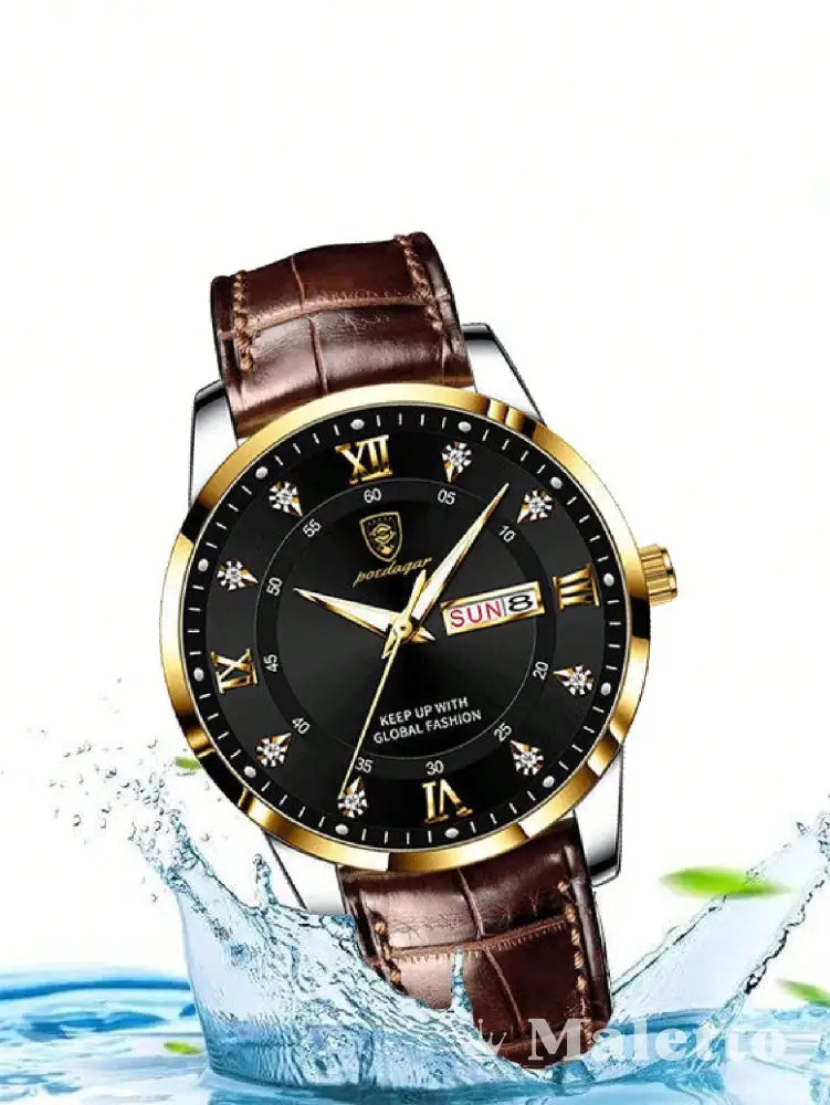 Relógio Masculino Luxo Pulseira de Couro com Calendário Relógio Masculino Luxo Pulseira de Couro com Calendário