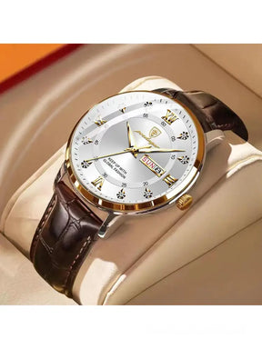 Relógio Masculino Luxo Pulseira de Couro com Calendário Branco Relógio Masculino Luxo Pulseira de Couro com Calendário