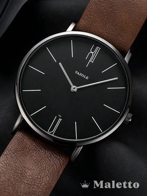 Relógio Masculino Minimalista Pulseira de Couro Elegante Quartz Relógio Masculino Minimalista Pulseira de Couro