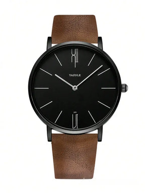 Relógio Masculino Minimalista Pulseira de Couro Elegante Quartz Relógio Masculino Minimalista Pulseira de Couro