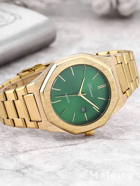 Relógio Masculino Moderno com Mostrador Simples Relógio Masculino Moderno Dourado com Mostrador Verde