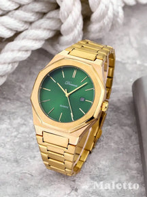 Relógio Masculino Moderno com Mostrador Simples Dourado Relógio Masculino Moderno Dourado com Mostrador Verde