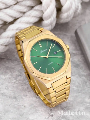 Relógio Masculino Moderno com Mostrador Simples Relógio Masculino Moderno Dourado com Mostrador Verde