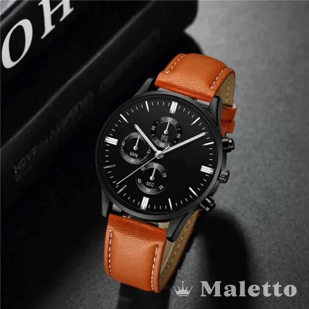 Relógio Masculino Moderno Cronógrafo com Pulseira de Couro Relógio Masculino Moderno Cronógrafo com Pulseira de Couro