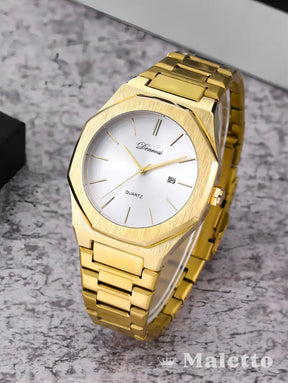 Relógio Masculino Moderno Dourado com Mostrador Branco Relógio Masculino Moderno Dourado com Mostrador Branco