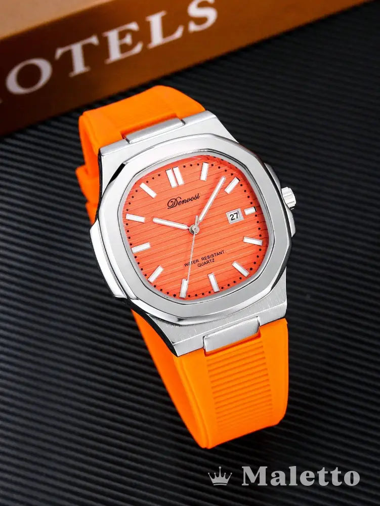 Relógio Masculino Moderno Preto com Pulseira de Borracha Laranja Relógio Masculino Moderno Preto com Pulseira de