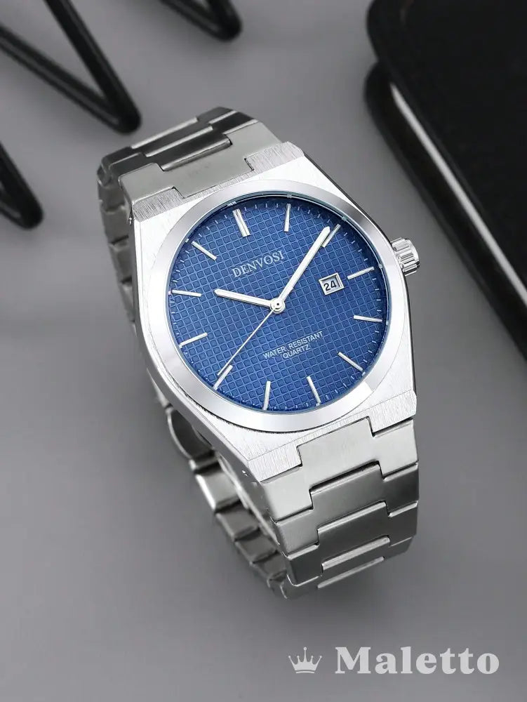 Relógio Masculino Moderno Pulseira de Aço com Data Azul Relógio Masculino Moderno Pulseira de Aço com Data