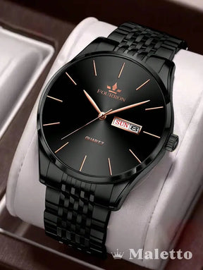 Relógio Masculino Sofisticado Pulseira de Aço e Calendário Preto Relógio Masculino Sofisticado Pulseira de Aço e