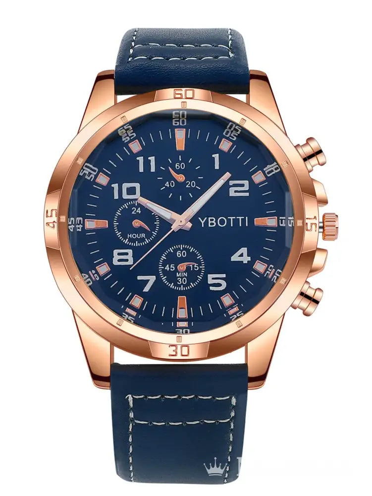 Relógio Masculino Ybotti Luxo com Pulseira de Couro Azul Marinho Relógio Masculino Ybotti Luxo com Pulseira de Couro