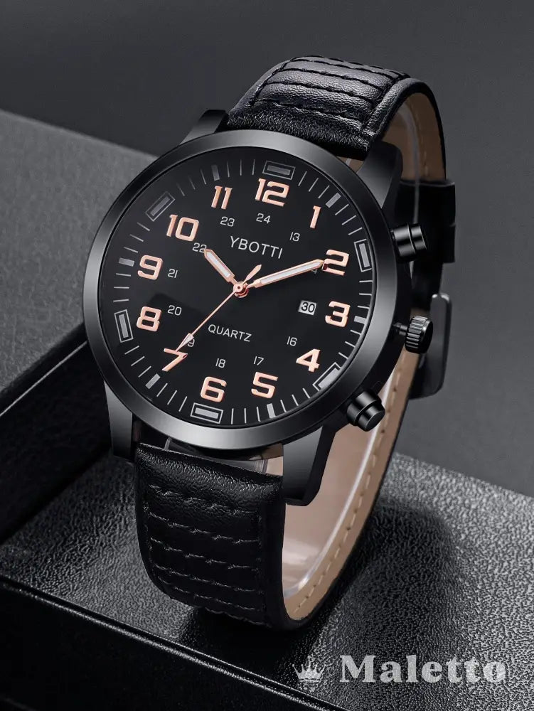 Relógio Militar Masculino com Pulseira de Couro Preto Relógio Militar Masculino com Pulseira de Couro